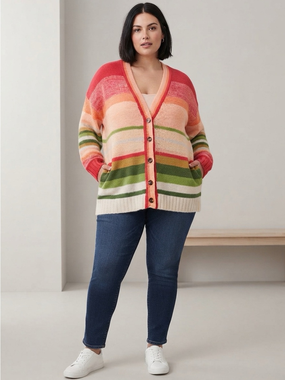 torrid Multicolor Striped Button-Front Cardigan